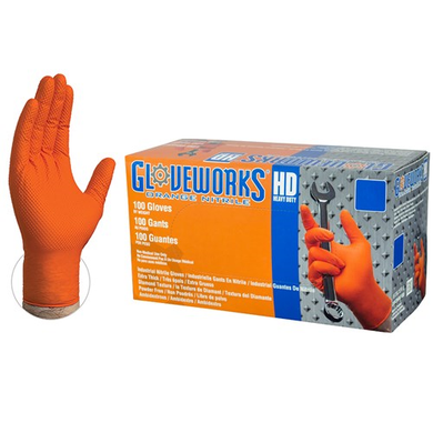 Gloveworks Orang Nitrile Gloves, 100 Count per Box, Sizes M-2XL